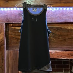 Under Armour men’s black and grey fitted tank top, size medium.